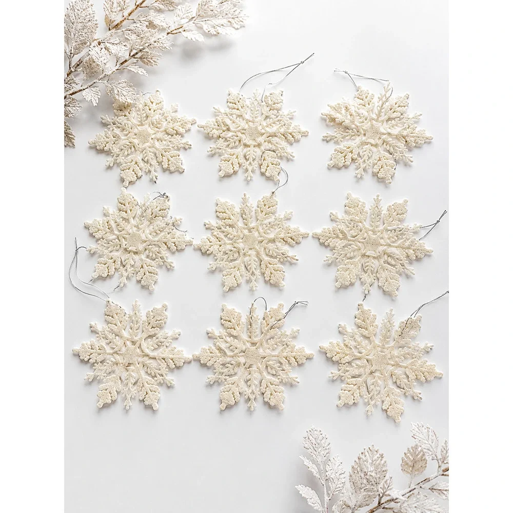 Lot of 12 Cream Ivory Glitter Snowflake Christmas Ornaments Holiday Decor